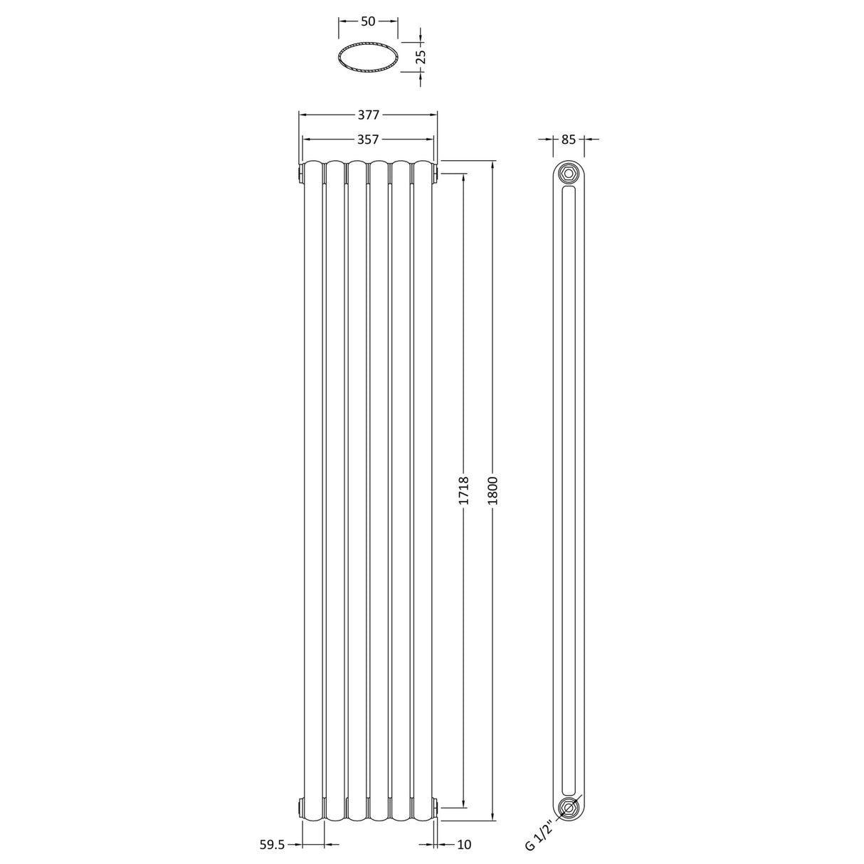 Nuie Salvia Designer Vertical Double Panel Radiator H1800 x W383mm Anthracite HSA005 LD
