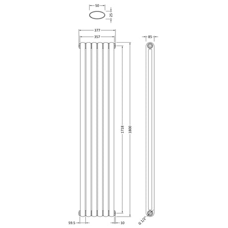 Nuie Salvia Designer Vertical Double Panel Radiator H1800 x W383mm Anthracite HSA005 LD