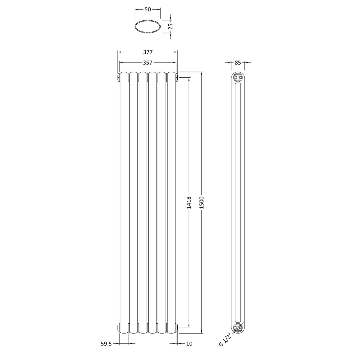 Nuie Salvia Designer Vertical Double Panel Radiator H1500 x W383mm Anthracite HSA006 LD