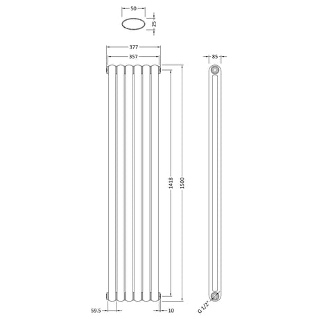 Nuie Salvia Designer Vertical Double Panel Radiator H1500 x W383mm Anthracite HSA006 LD