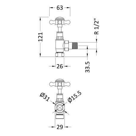 Nuie Angled Traditional Cross Top Radiator Valves Pack Chrome HT300 LD
