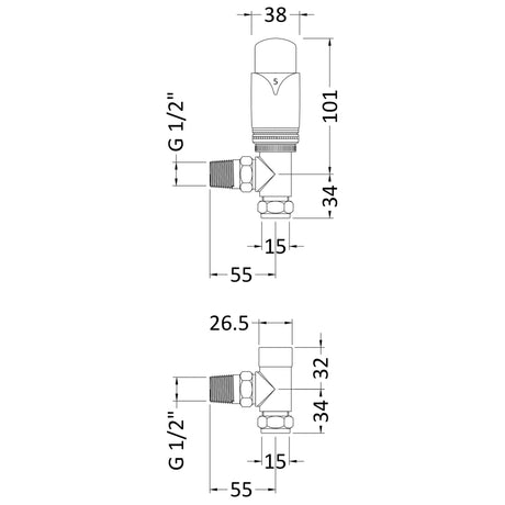 Nuie Luxury Angled Thermostatic Radiator Valves Pack Chrome HT315 LD