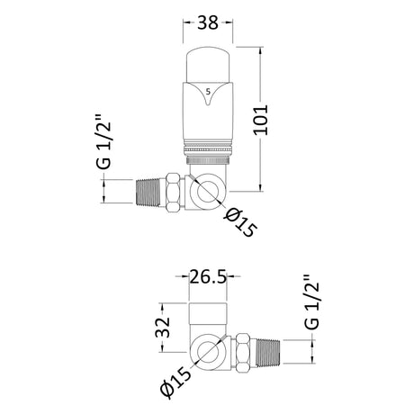 Nuie Luxury Thermostatic Corner Radiator Valves Pack Chrome HT317 LD