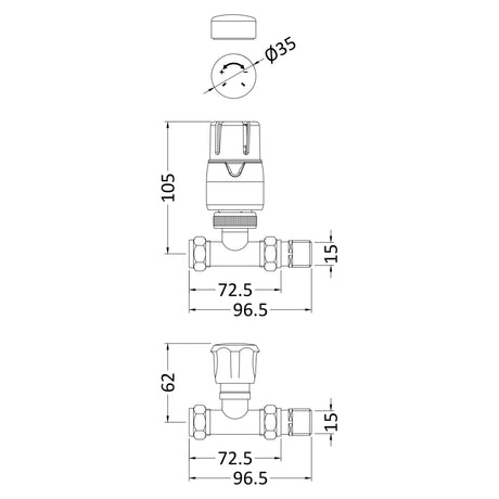 Nuie Straight Thermostatic Radiator Valves Pack Chrome HT325 LD