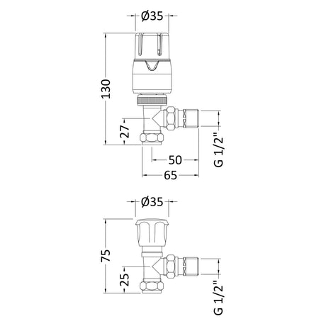 Nuie Angled Thermostatic Radiator Valves Pack Chrome HT326 LD