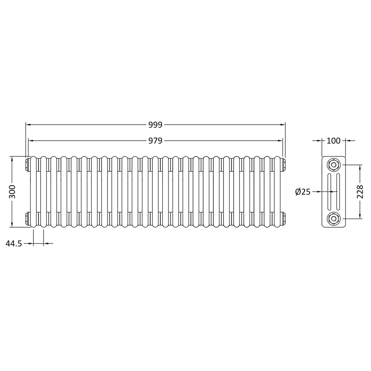 Nuie Colosseum Horizontal Column Radiator Gloss White HX303 LD