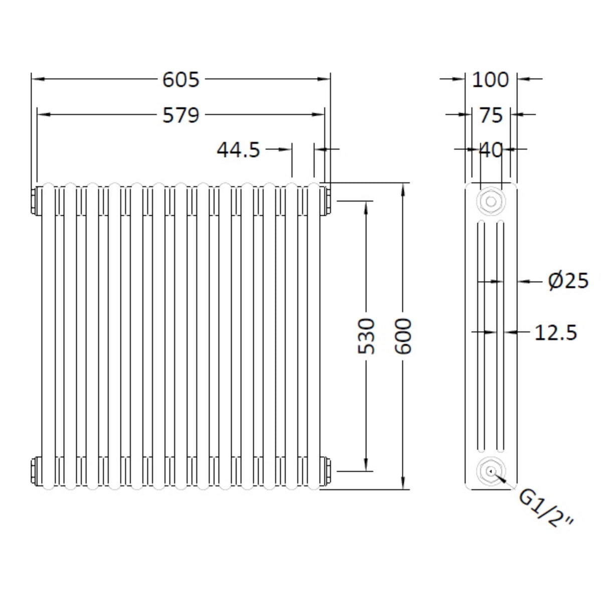 Nuie Colosseum Horizontal Column Radiator Gloss White HX304 LD