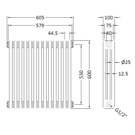 Nuie Colosseum Horizontal Column Radiator Gloss White HX304 LD