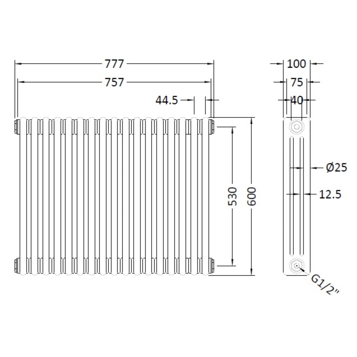 Nuie Colosseum Horizontal Column Radiator Gloss White HX305 LD