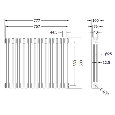 Nuie Colosseum Horizontal Column Radiator Gloss White HX305 LD