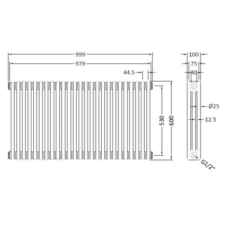Nuie Colosseum Horizontal Column Radiator Gloss White HX306 LD