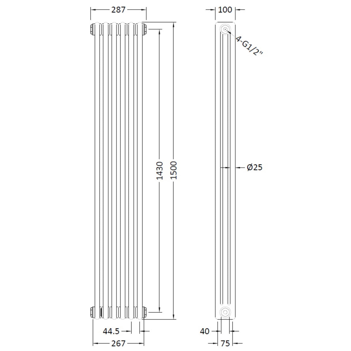 Nuie Colosseum Vertical Column Radiator Gloss White HX308 LD