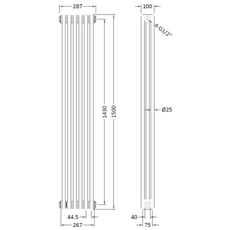 Nuie Colosseum Vertical Column Radiator Gloss White HX308 LD