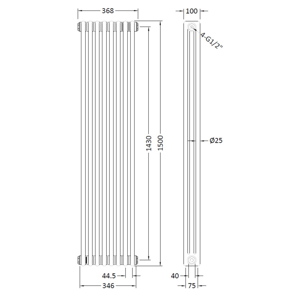 Nuie Colosseum Vertical Column Radiator Gloss White HX309 LD