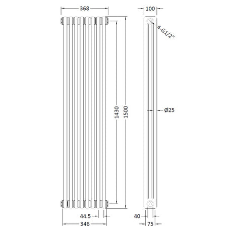 Nuie Colosseum Vertical Column Radiator Gloss White HX309 LD