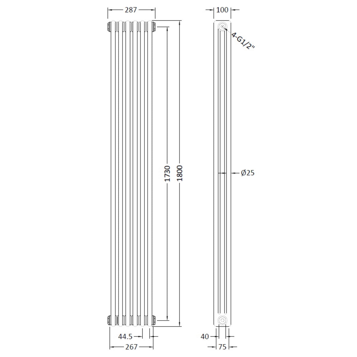 Nuie Colosseum Vertical Column Radiator Gloss White HX311 LD