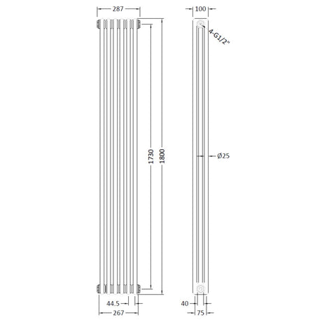 Nuie Colosseum Vertical Column Radiator Gloss White HX311 LD