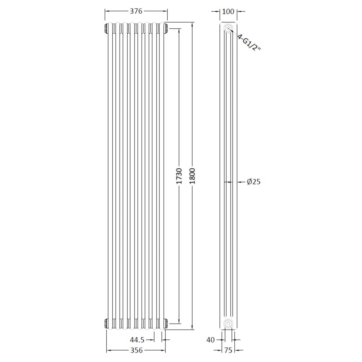 Nuie Colosseum Vertical Column Radiator Gloss White HX312 LD