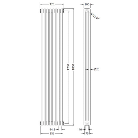 Nuie Colosseum Vertical Column Radiator Gloss White HX312 LD
