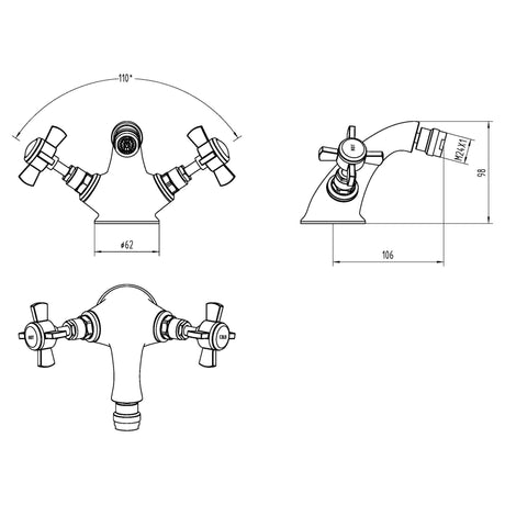Nuie Beaumont Luxury Mono Bidet Mixer Tap with Waste Chrome I306X LD