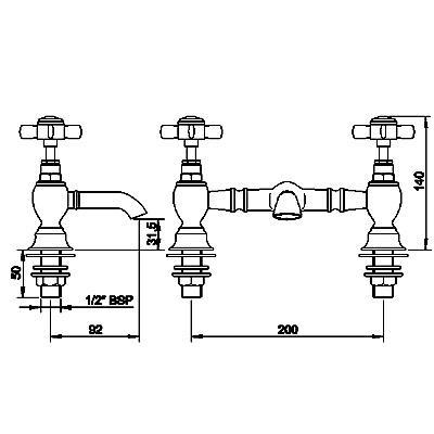 Nuie Beaumont 2 Hole Basin Mixer Tap Chrome I315X LD