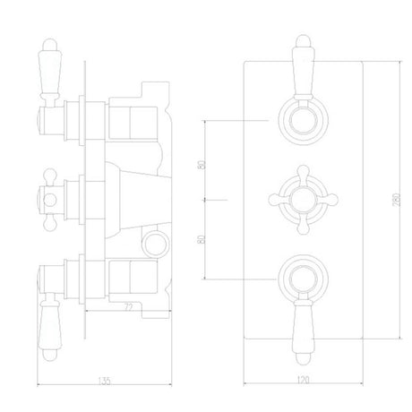 Nuie Victorian Traditional 2 Outlet Thermostatic Concealed Shower Valve - Rectangular Plate - Chrome ITY315 LD
