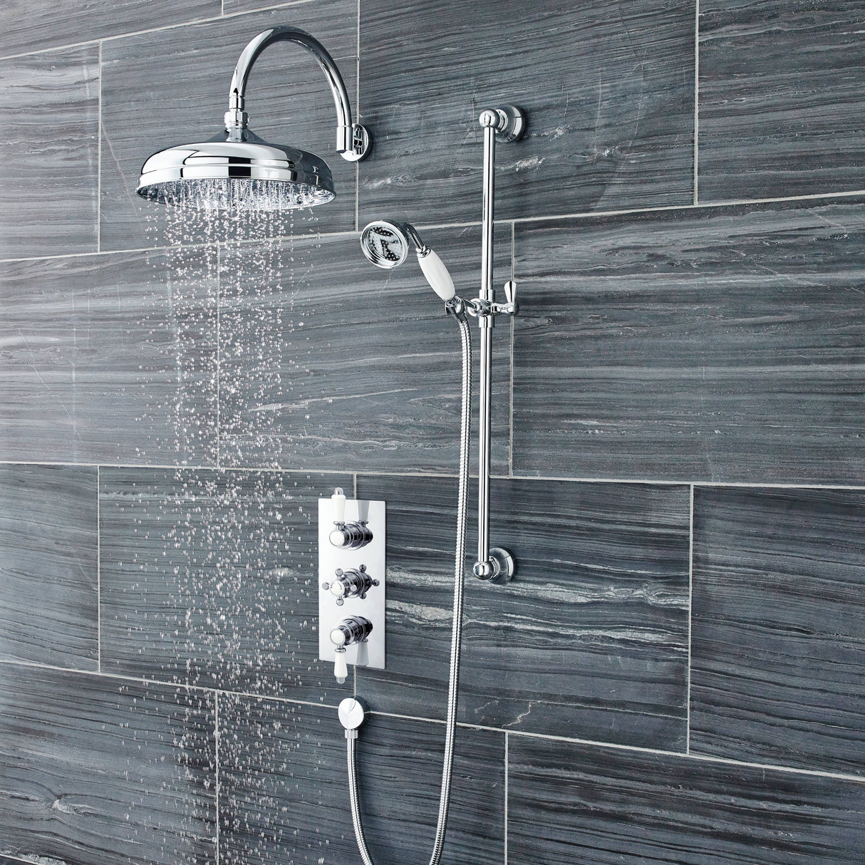 Nuie Victorian Traditional 2 Outlet Thermostatic Concealed Shower Valve - Rectangular Plate - Chrome ITY315 LS