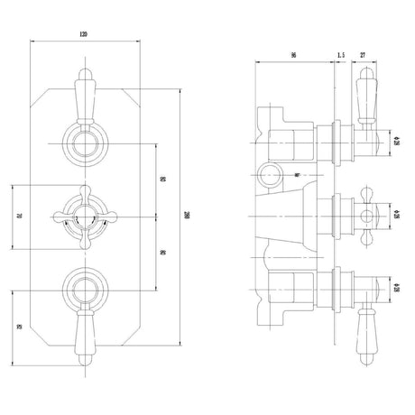 Nuie Victorian Traditional 2 Outlet Thermostatic Concealed Shower Valve Chrome ITY317 LD