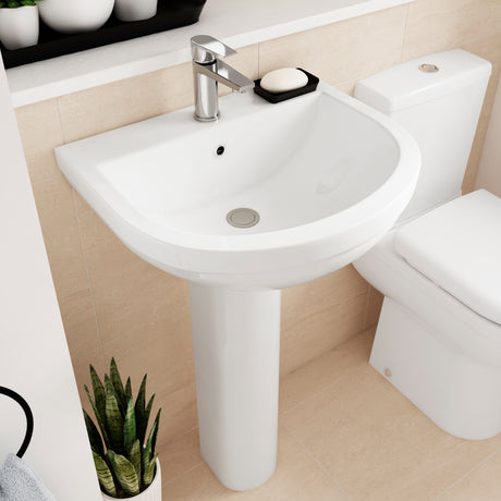 Nuie Ivo Basin & Full Pedestal 550mm wide - 1 Tap Hole CIV002 LS1