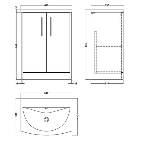 Hudson Reed Juno 600mm Freestanding Vanity Unit & Basin, 2 Doors Autumn Oak JNU1803G LD