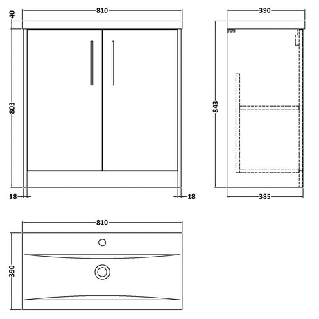 Hudson Reed Juno 800mm Freestanding Vanity Unit & Basin, 2 Doors Autumn Oak JNU1805A LD