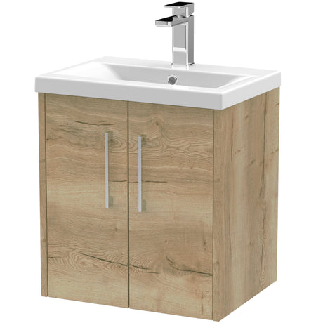 Hudson Reed Juno 500mm Wall Hung Vanity Unit & Basin, 2 Doors Autumn Oak JNU1821A