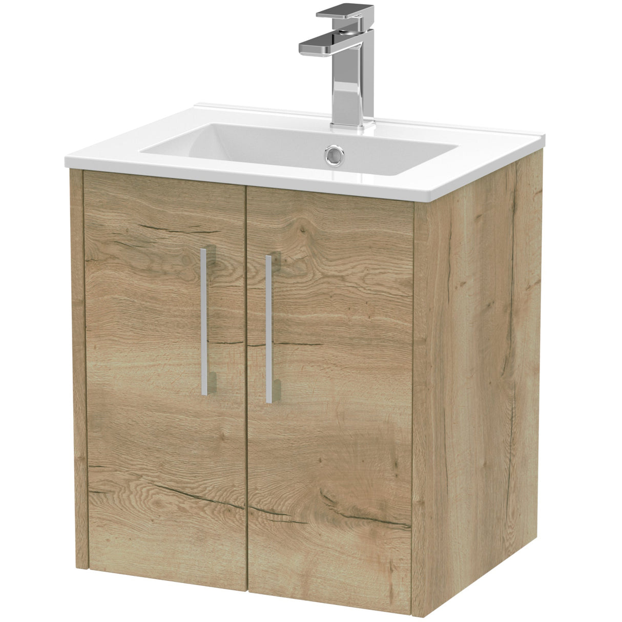 Hudson Reed Juno 500mm Wall Hung Vanity Unit & Basin, 2 Doors Autumn Oak JNU1821B