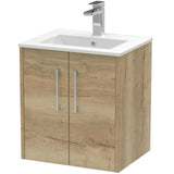 Hudson Reed Juno 500mm Wall Hung Vanity Unit & Basin, 2 Doors Autumn Oak JNU1821B