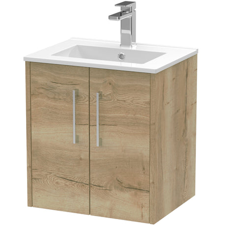 Hudson Reed Juno 500mm Wall Hung Vanity Unit & Basin, 2 Doors Autumn Oak JNU1821B