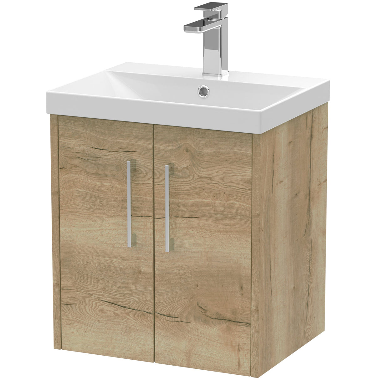 Hudson Reed Juno 500mm Wall Hung Vanity Unit & Basin, 2 Doors Autumn Oak JNU1821D