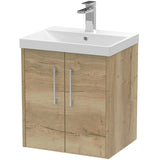 Hudson Reed Juno 500mm Wall Hung Vanity Unit & Basin, 2 Doors Autumn Oak JNU1821D