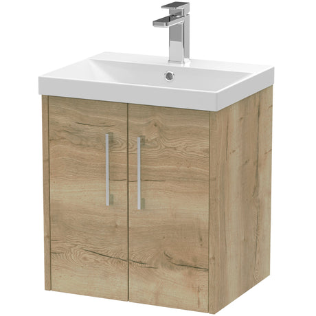 Hudson Reed Juno 500mm Wall Hung Vanity Unit & Basin, 2 Doors Autumn Oak JNU1821D