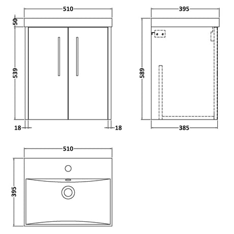 Hudson Reed Juno 500mm Wall Hung Vanity Unit & Basin, 2 Doors Autumn Oak JNU1821D LD