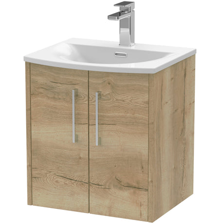 Hudson Reed Juno 500mm Wall Hung Vanity Unit & Basin, 2 Doors Autumn Oak JNU1821G