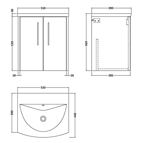 Hudson Reed Juno 500mm Wall Hung Vanity Unit & Basin, 2 Doors Autumn Oak JNU1821G LD