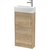 Hudson Reed Juno 440mm Compact Floorstanding Basin Vanity Unit & Basin, 1 Door Autumn Oak JNU1821L