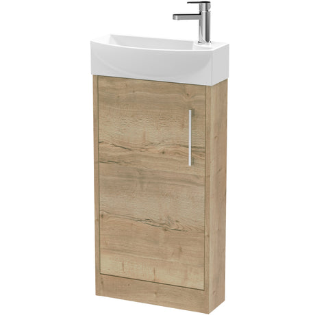 Hudson Reed Juno 440mm Compact Floorstanding Basin Vanity Unit & Basin, 1 Door Autumn Oak JNU1821L
