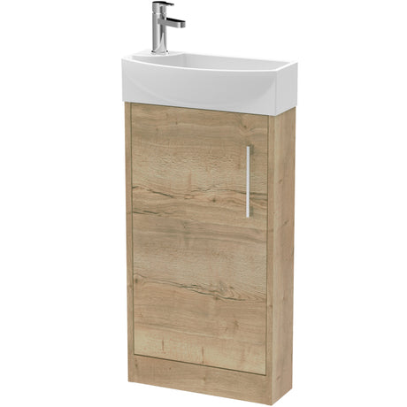 Hudson Reed Juno 440mm Compact Floorstanding Basin Vanity Unit & Basin, 1 Door Autumn Oak JNU1821R