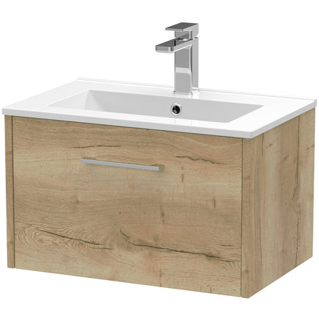 Hudson Reed Juno 600mm Wall Hung Vanity Unit & Basin, 1 Drawer Autumn Oak JNU1822B