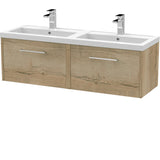 Hudson Reed Juno 1200mm Wall Hung Double Basin Vanity Unit & Basin, 2 Drawers Autumn Oak JNU1822C