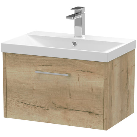 Hudson Reed Juno 600mm Wall Hung Vanity Unit & Basin, 1 Drawer Autumn Oak JNU1822D