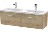 Hudson Reed Juno 1200mm Wall Hung Double Basin Vanity Unit & Basin, 2 Drawers Autumn Oak JNU1822F