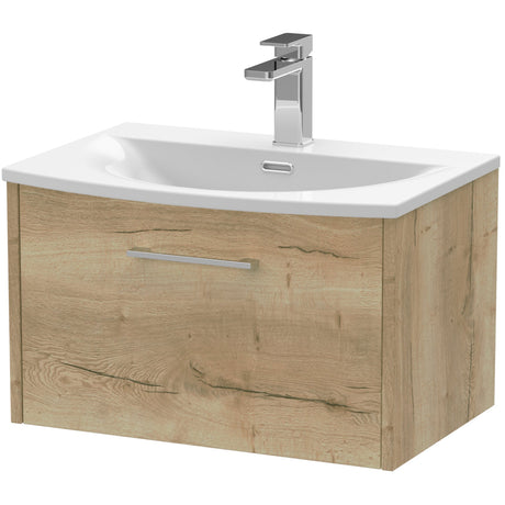 Hudson Reed Juno 600mm Wall Hung Vanity Unit & Basin, 1 Drawer Autumn Oak JNU1822G