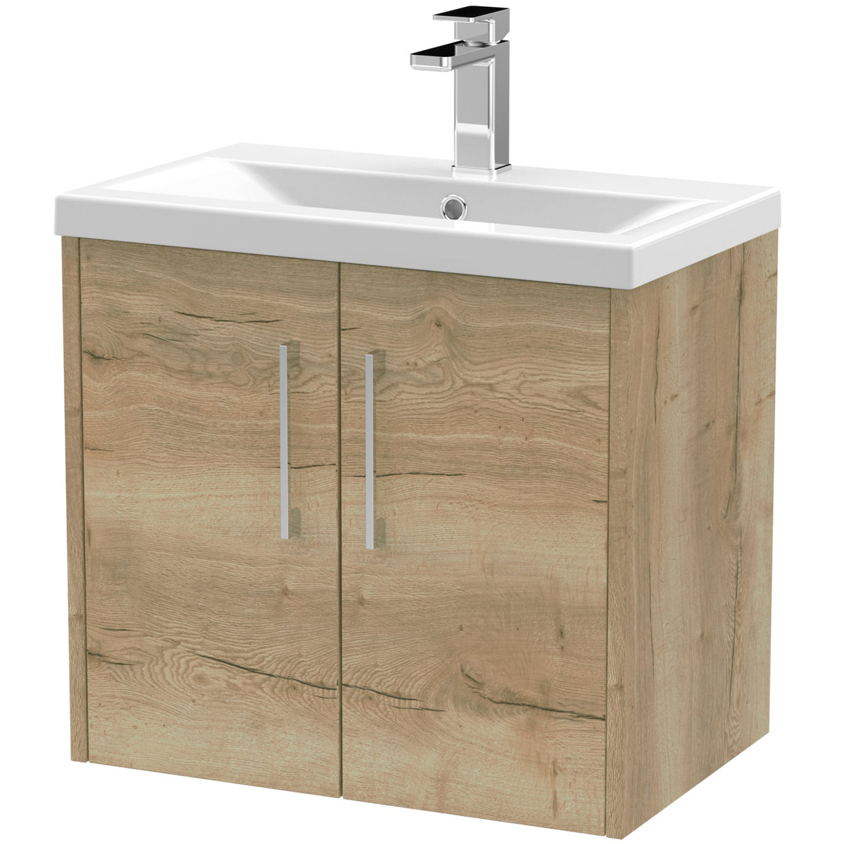 Hudson Reed Juno 600mm Wall Hung Vanity Unit & Basin, 2 Doors Autumn Oak JNU1823A